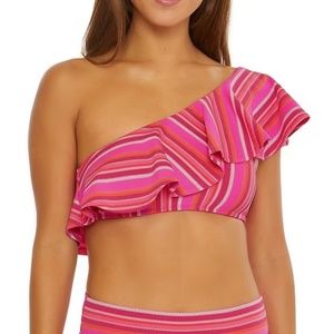 Trina Turk Marai Asymmetrical One Shoulder Ruffled Swim Top
